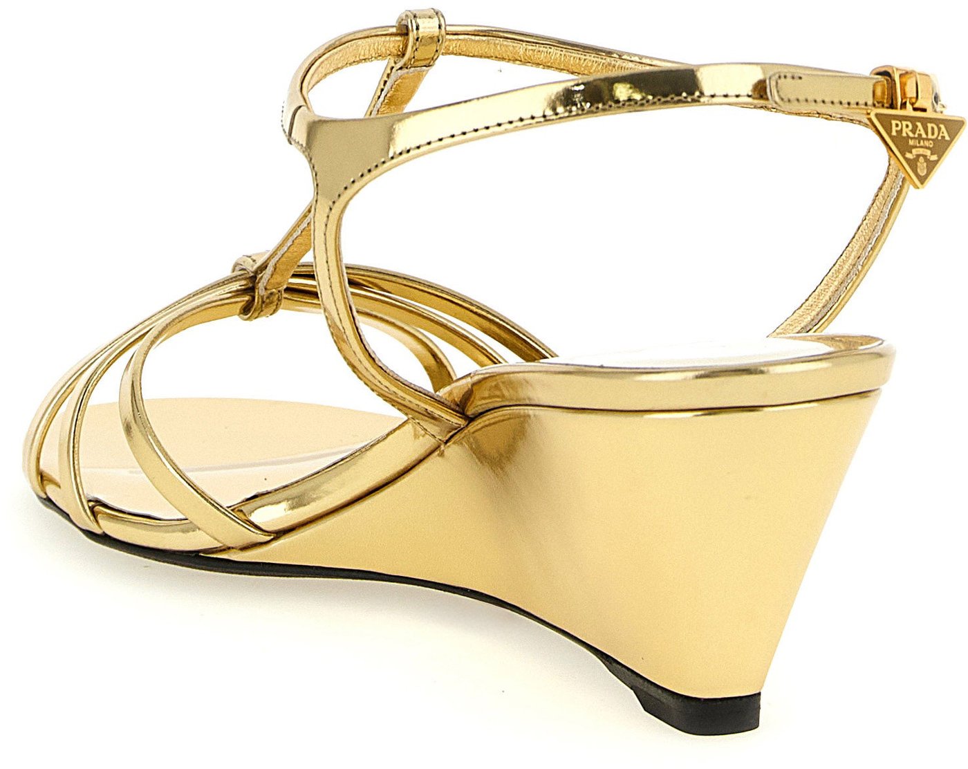 Prada Gold Calfskin Wedge Sandals