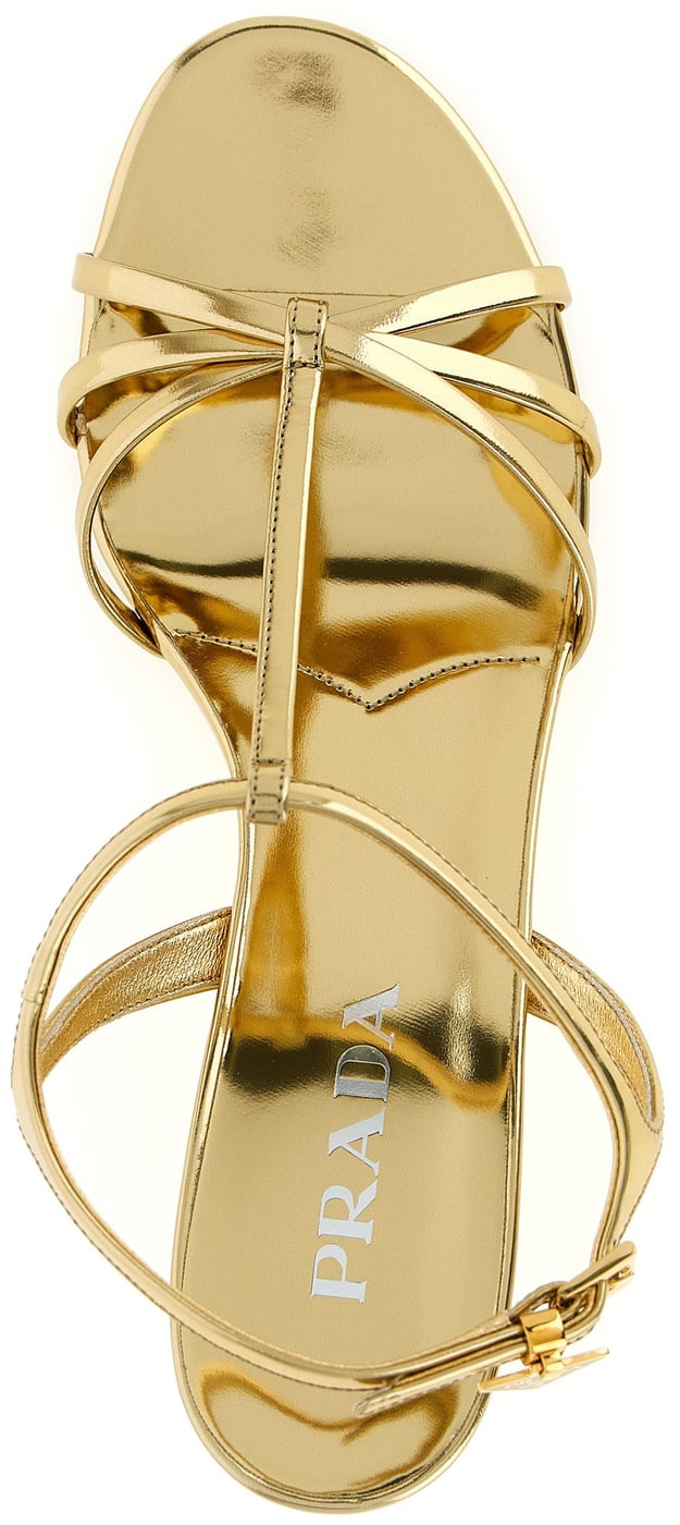 Prada Gold Calfskin Wedge Sandals