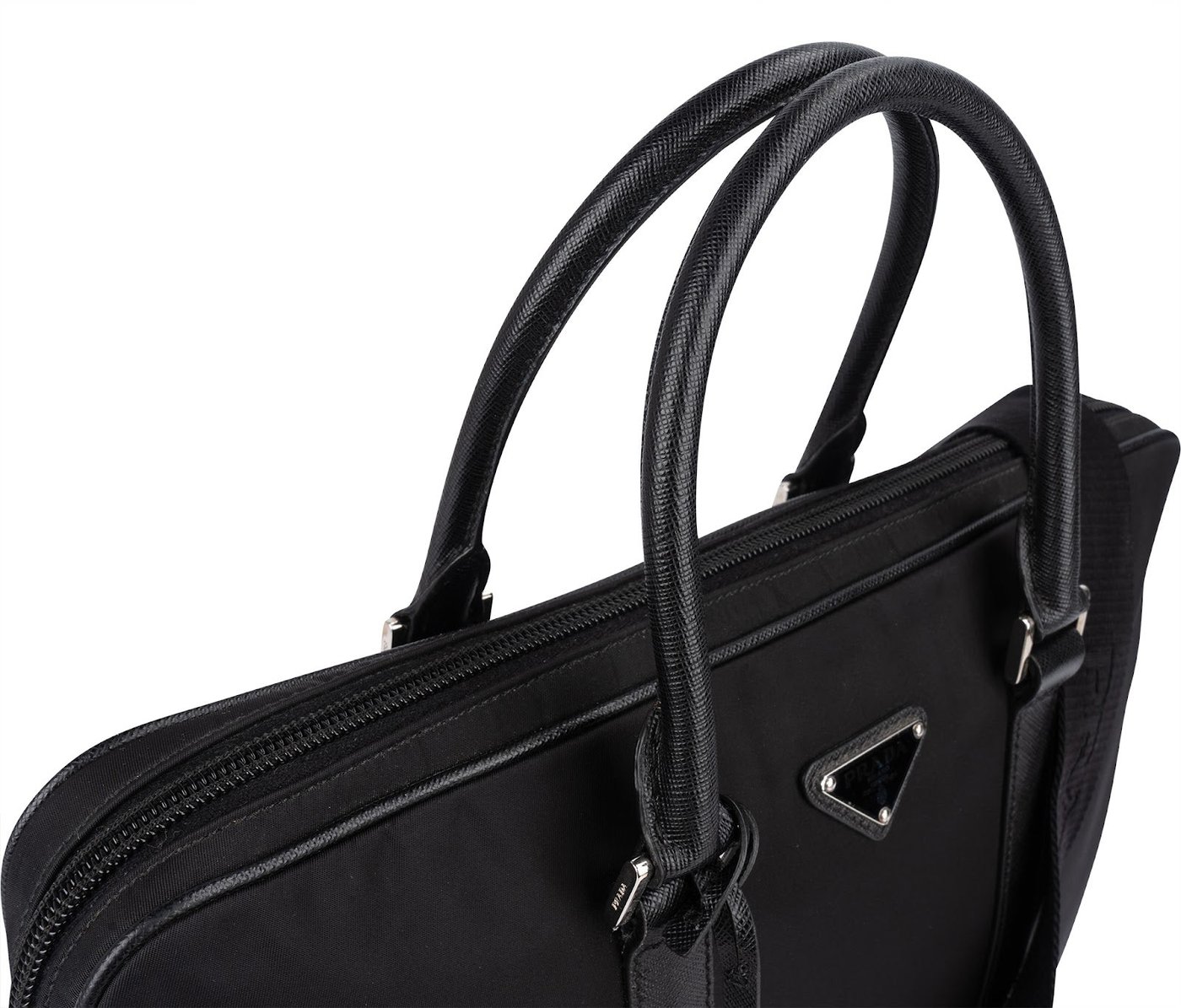 Prada Nylon Saffiano Leather Triangle Business Handbag