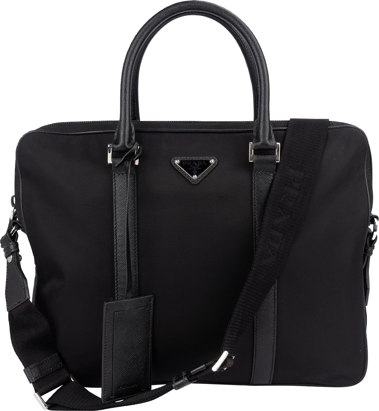Prada Nylon Saffiano Leather Triangle Business Handbag