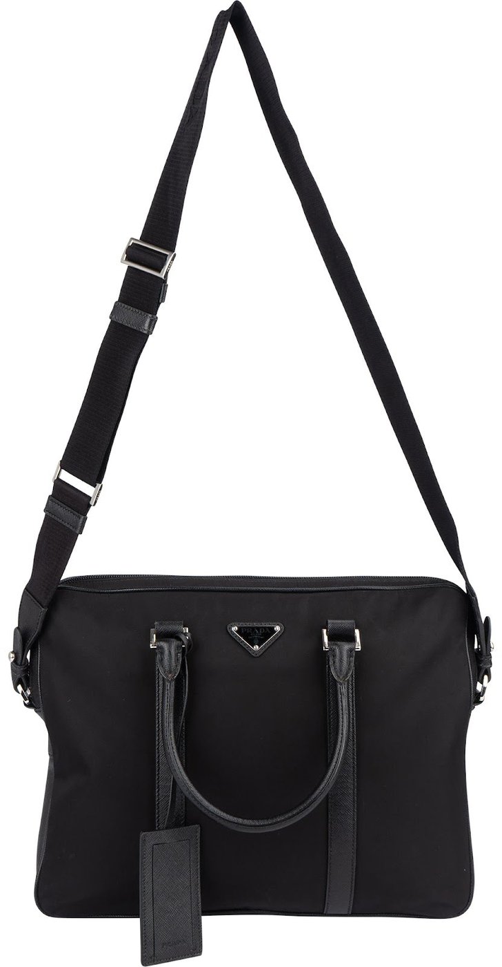 Prada Nylon Saffiano Leather Triangle Business Handbag