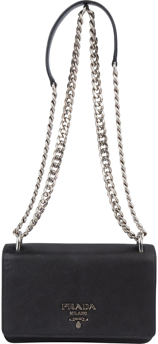 Prada Saffiano Leather Chain Wallet Crossbody Bag