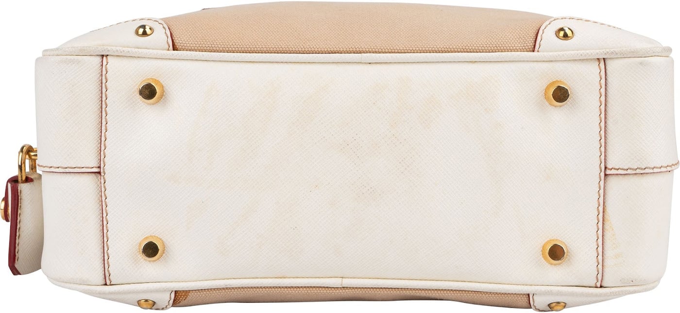Prada Canvas Saffiano Leather Bauletto Handbag