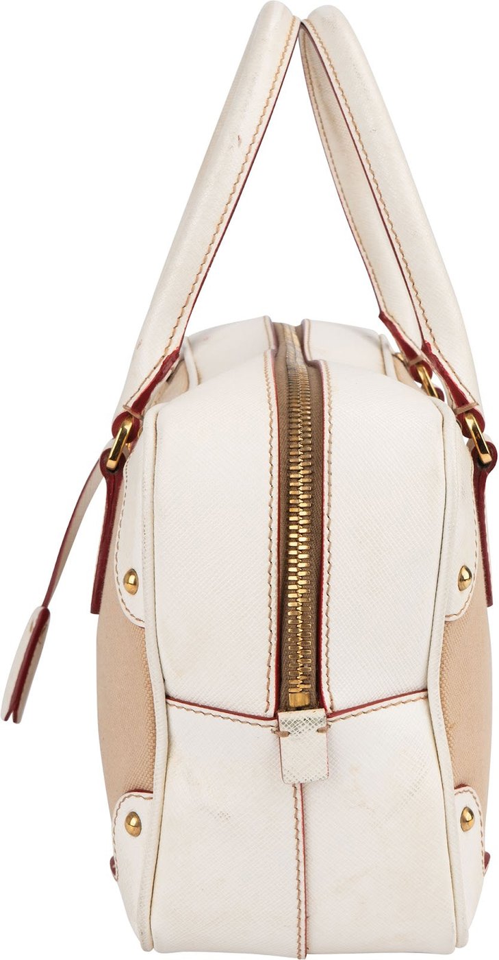 Prada Canvas Saffiano Leather Bauletto Handbag