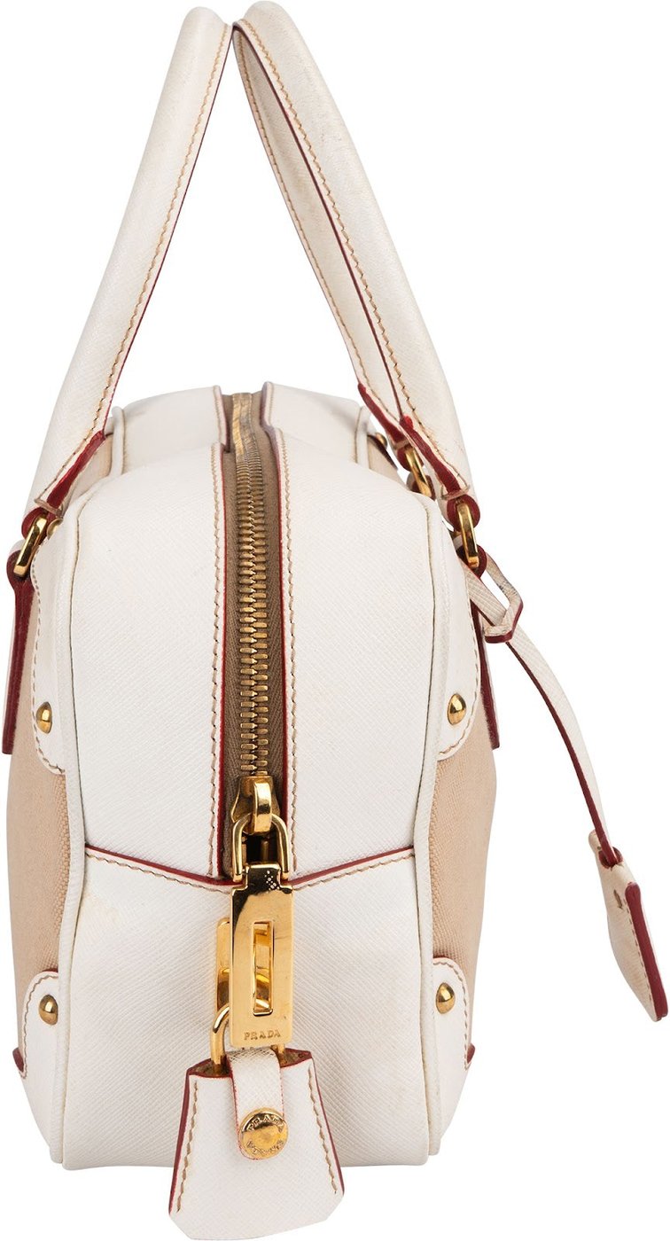Prada Canvas Saffiano Leather Bauletto Handbag