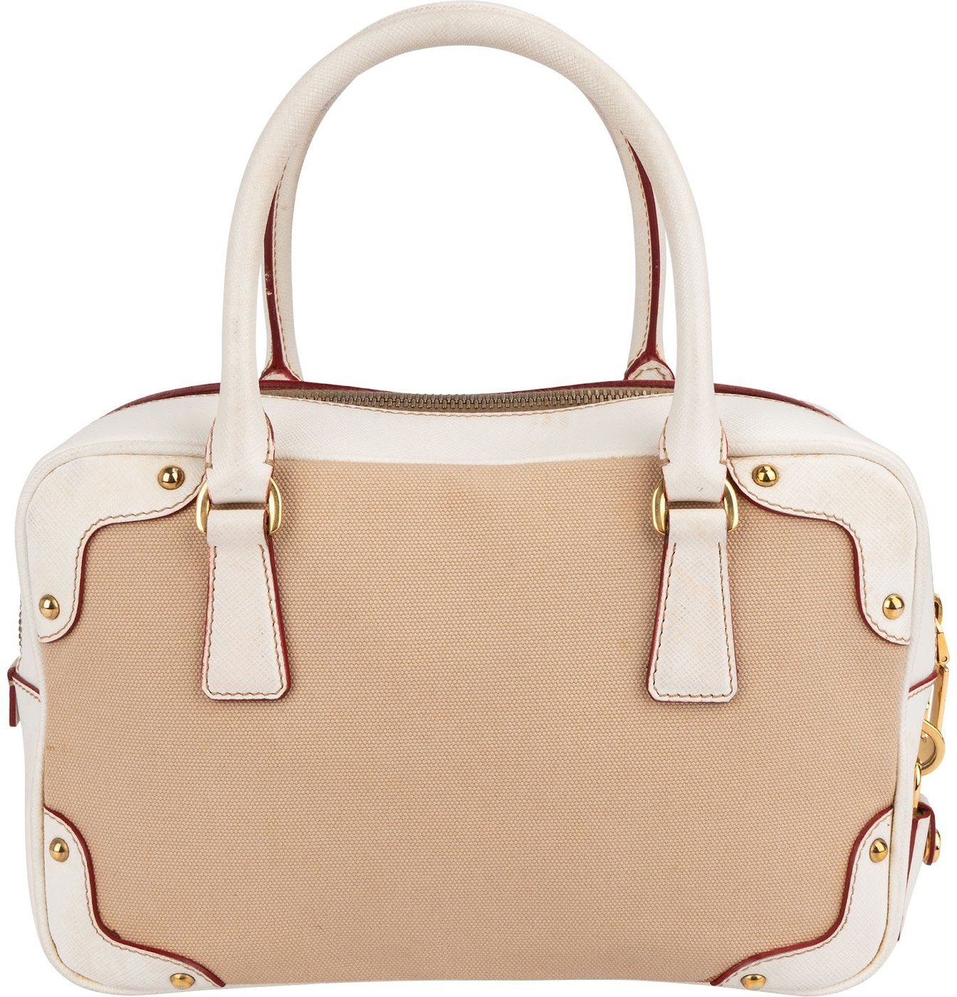 Prada Canvas Saffiano Leather Bauletto Handbag