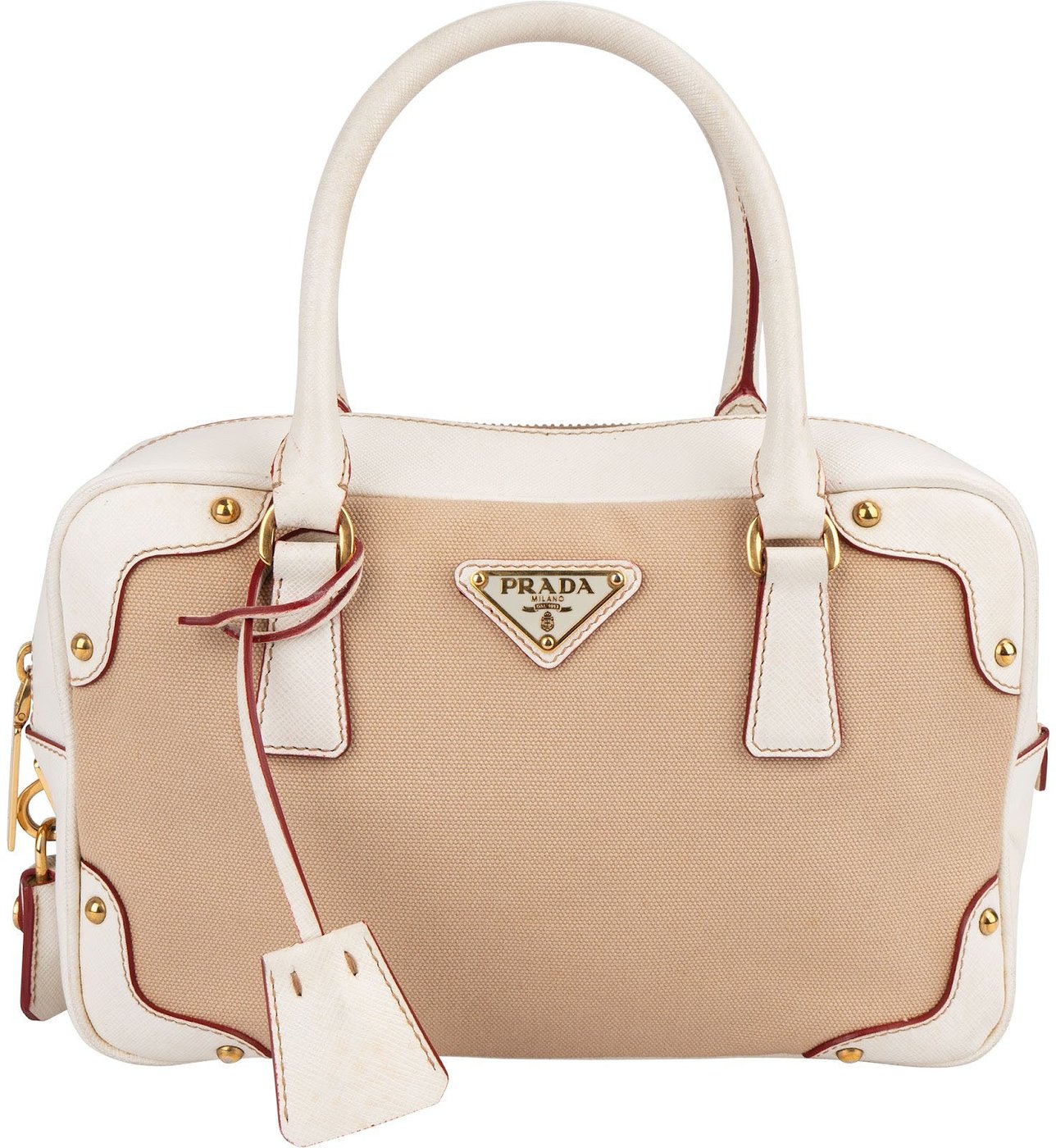 Prada Canvas Saffiano Leather Bauletto Handbag