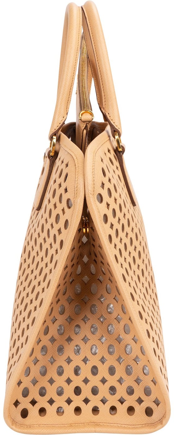 Prada Saffiano Leather Perforated Fori Tote Handbag
