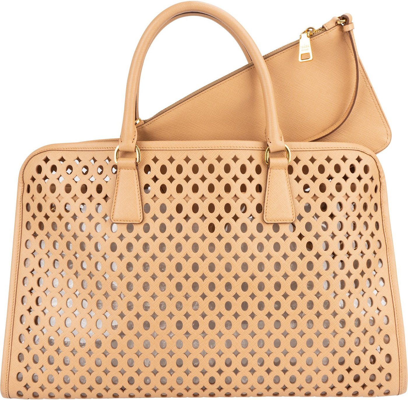 Prada Saffiano Leather Perforated Fori Tote Handbag