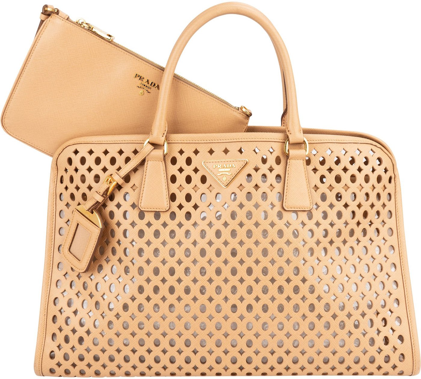 Prada Saffiano Leather Perforated Fori Tote Handbag