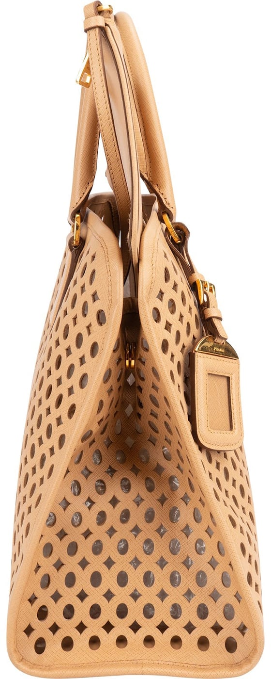 Prada Saffiano Leather Perforated Fori Tote Handbag