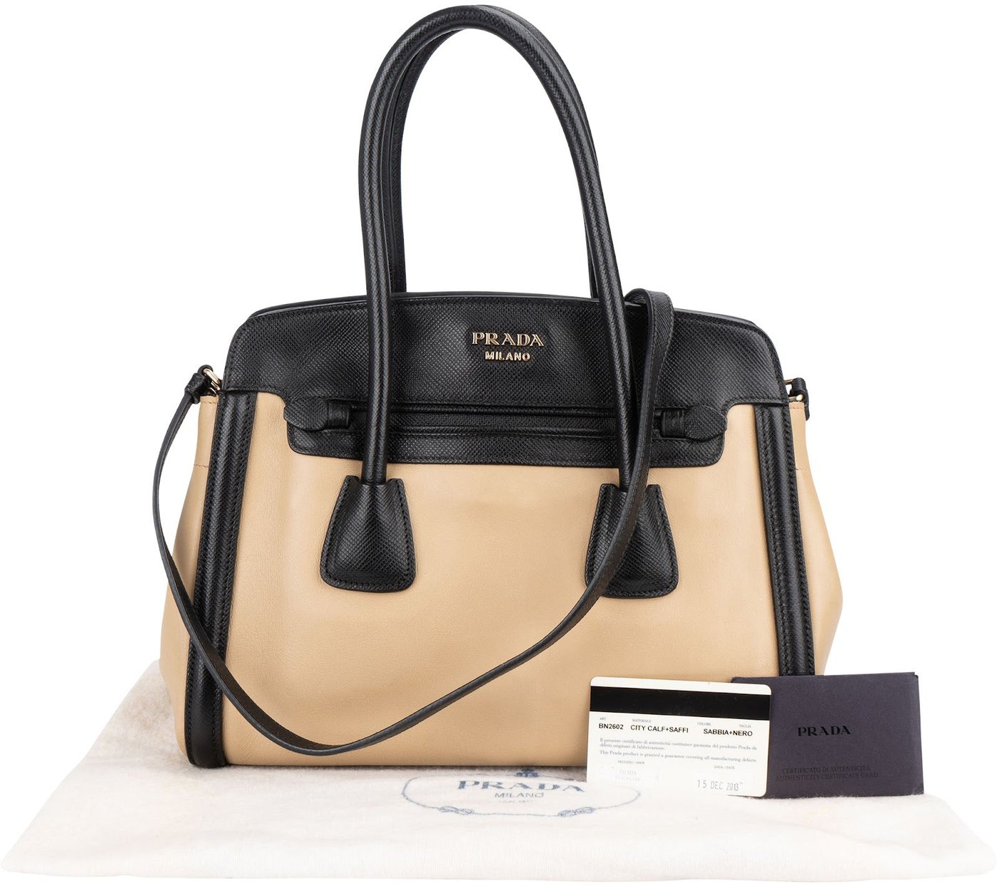Prada Saffiano Bicolor Leather City Tote Handbag
