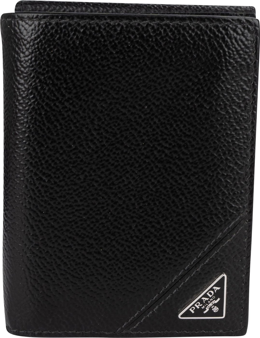 Prada Saffiano Corner Leather Small Vertical Bifold Wallet