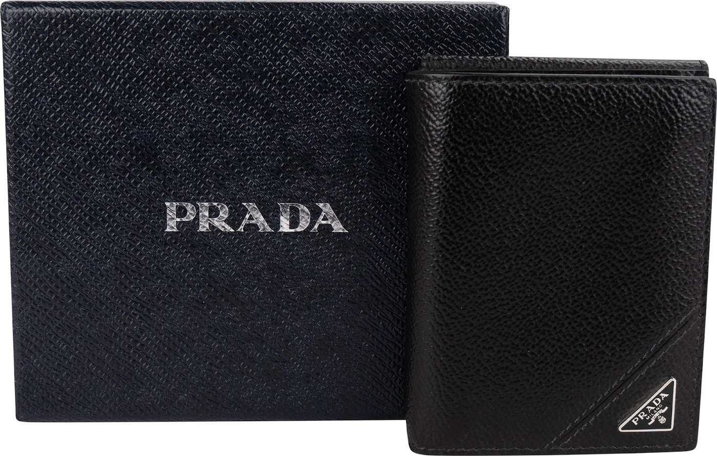 Prada Saffiano Corner Leather Small Vertical Bifold Wallet