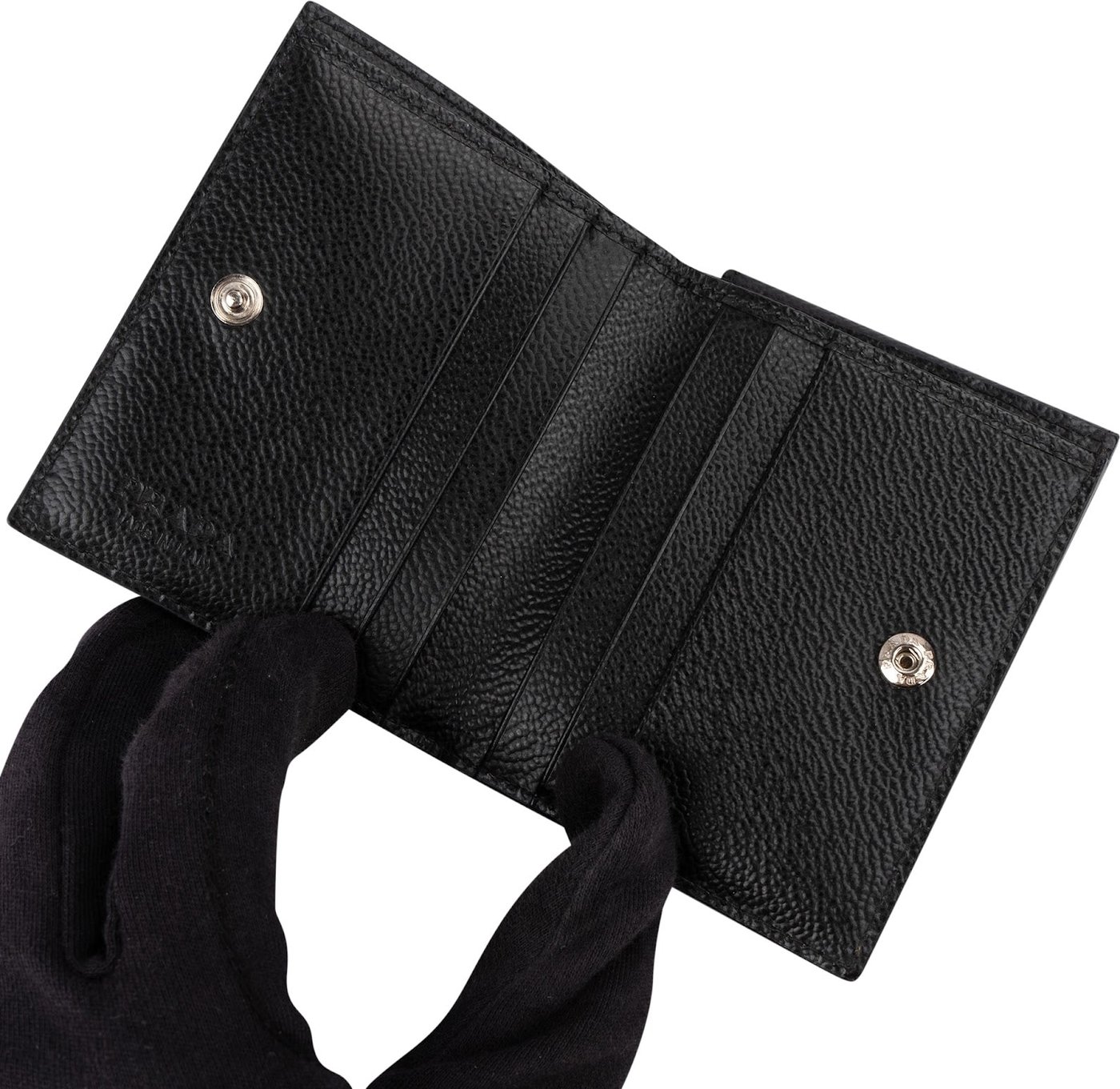 Prada Saffiano Corner Leather Small Vertical Bifold Wallet