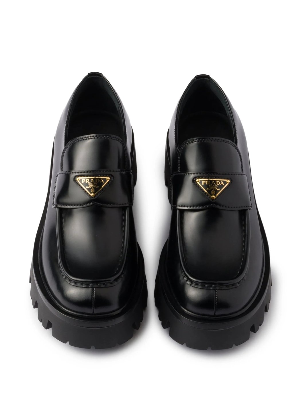 Black Lug-Sole Leather Loafers