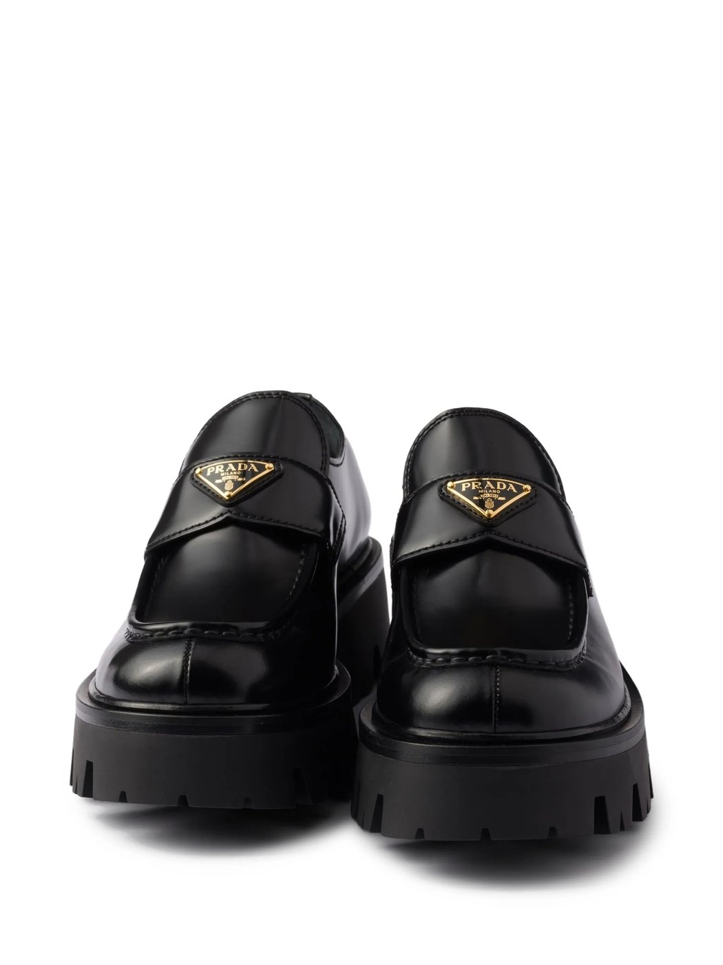 Black Lug-Sole Leather Loafers
