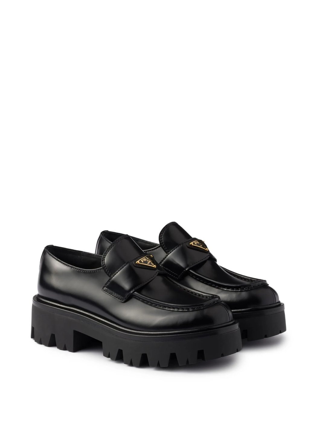 Black Lug-Sole Leather Loafers