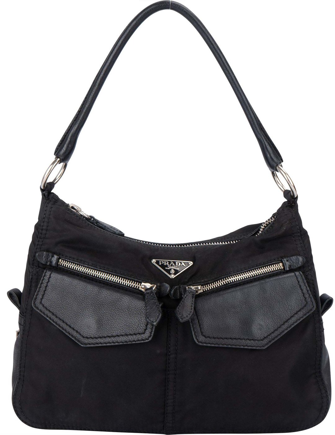 Prada Black Nylon Triangle Twin Pocket Shoulder Bag