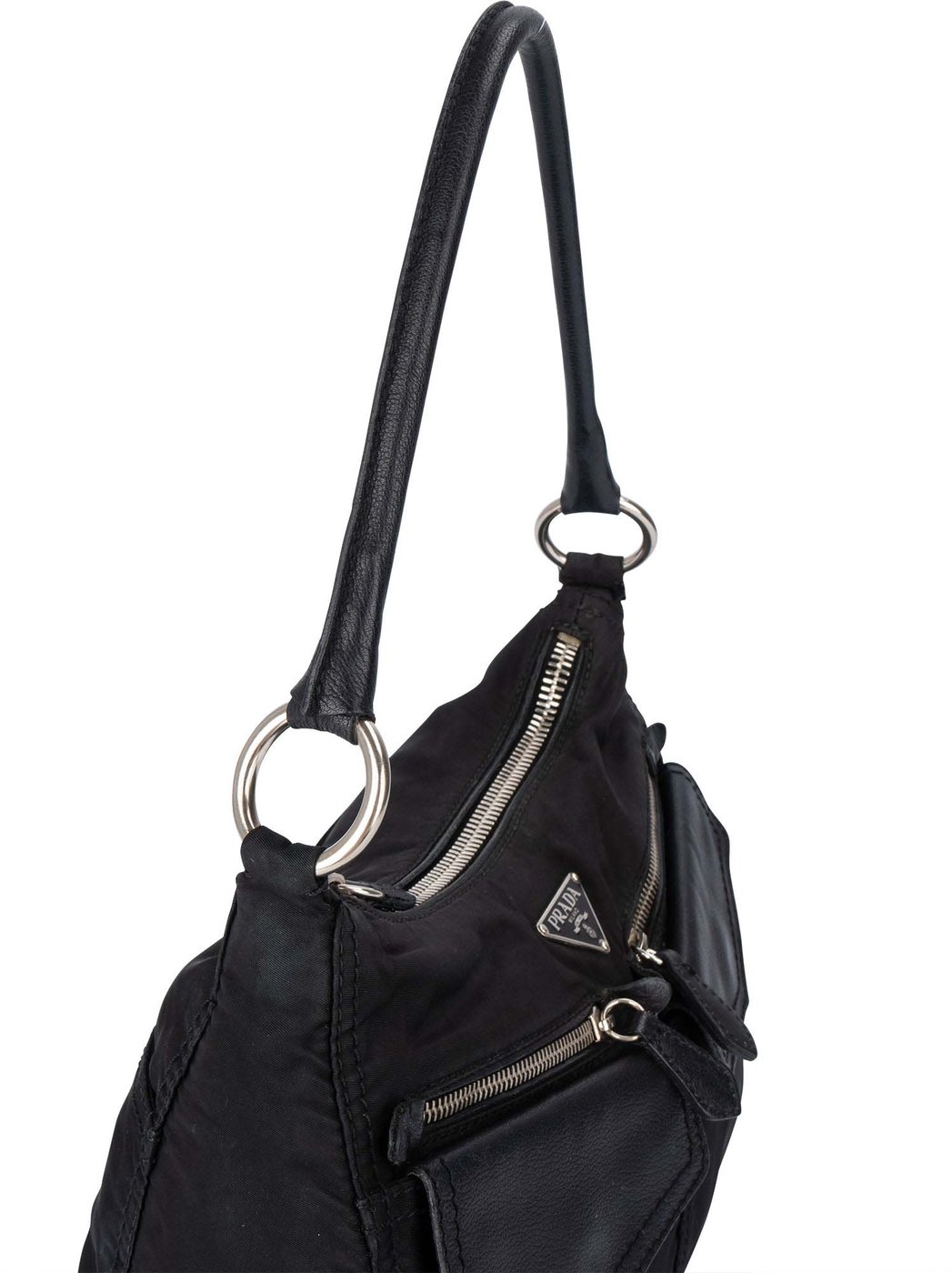 Prada Black Nylon Triangle Twin Pocket Shoulder Bag