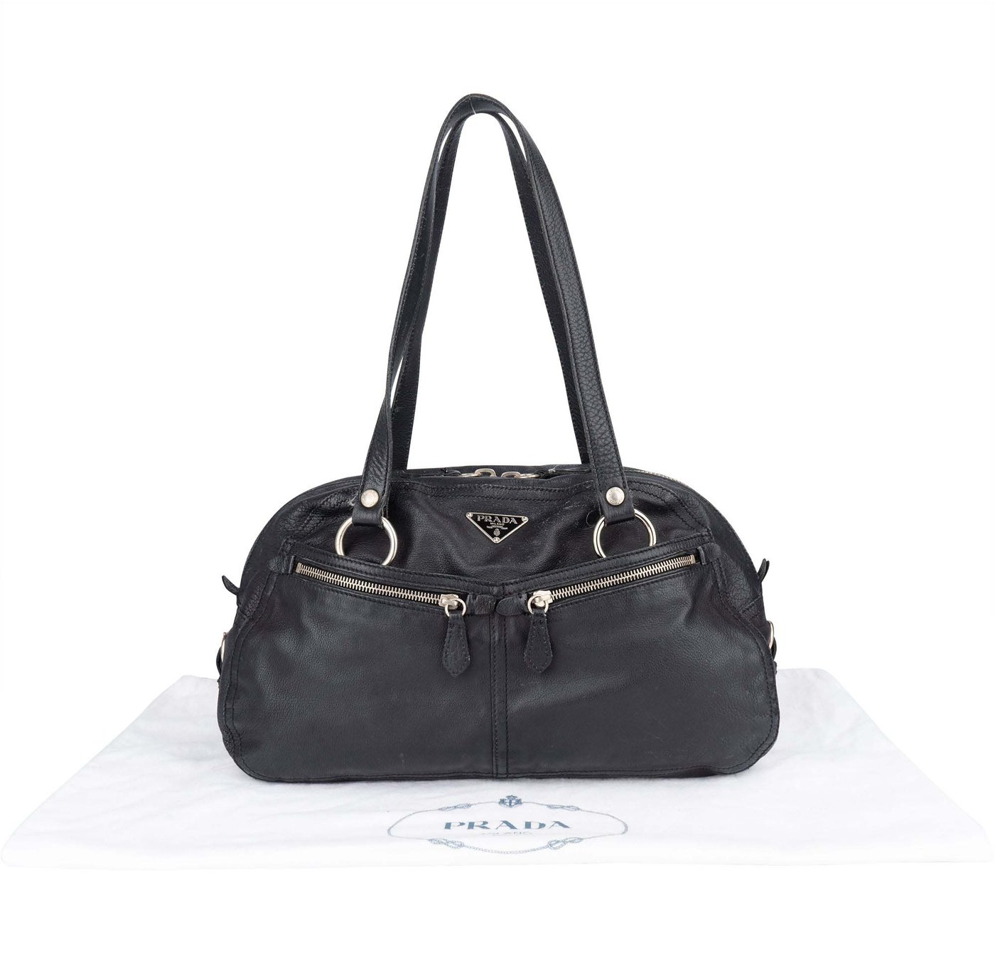Prada Leather Twin Pocket Triangle Shoulder Bag