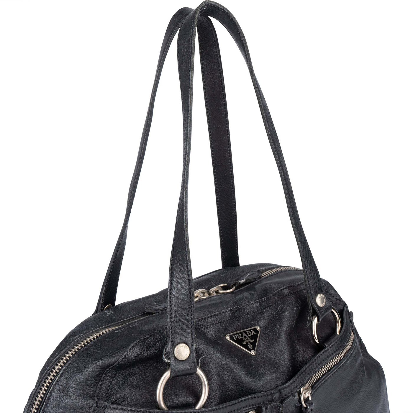 Prada Leather Twin Pocket Triangle Shoulder Bag