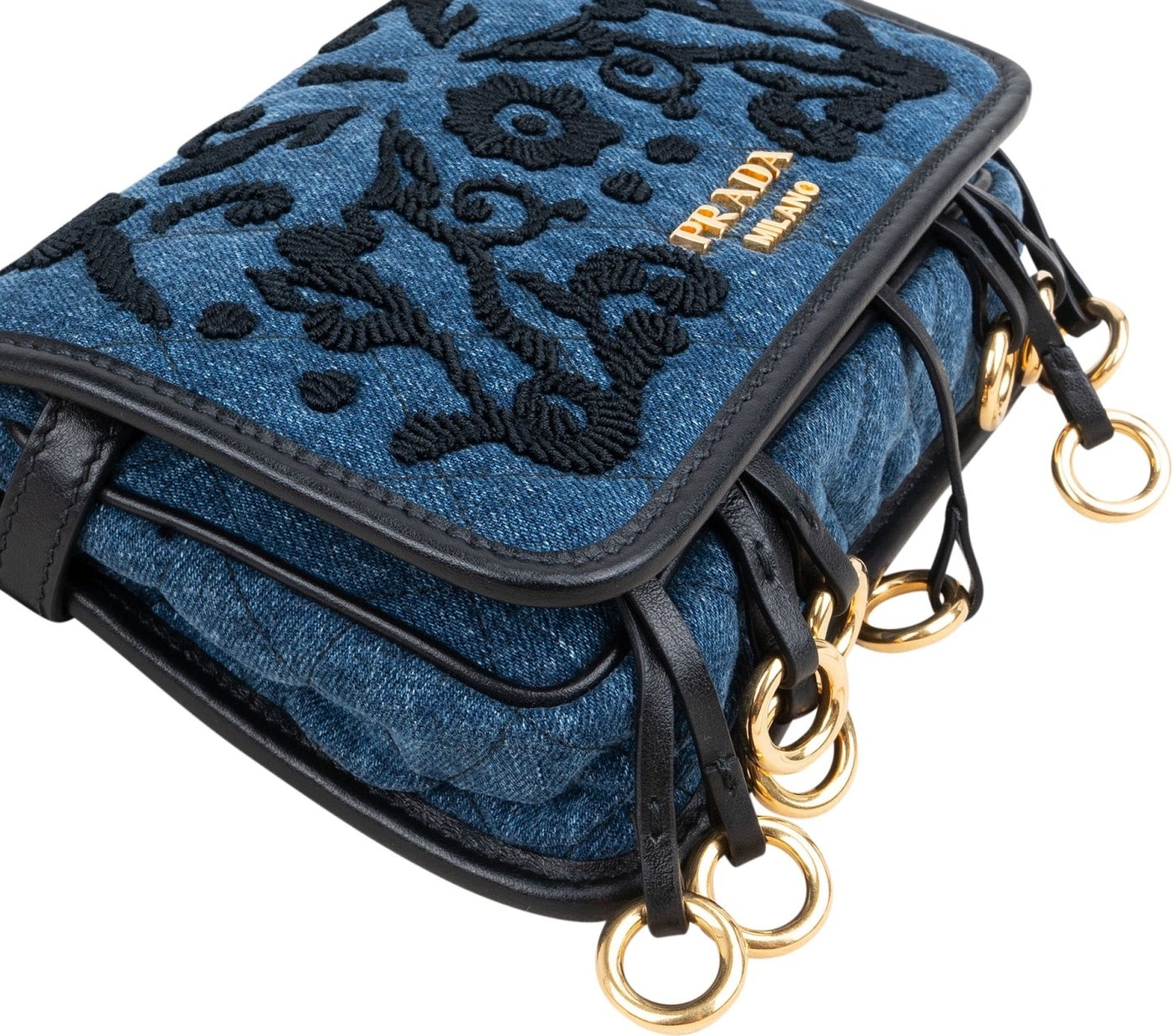 Prada Multicolor Embroidered Denim Cahier Belt Crossbody Bag