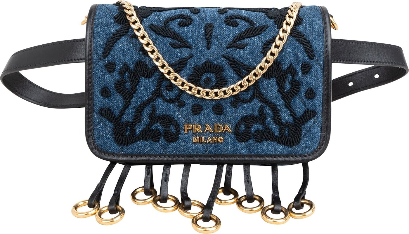 Prada Multicolor Embroidered Denim Cahier Belt Crossbody Bag