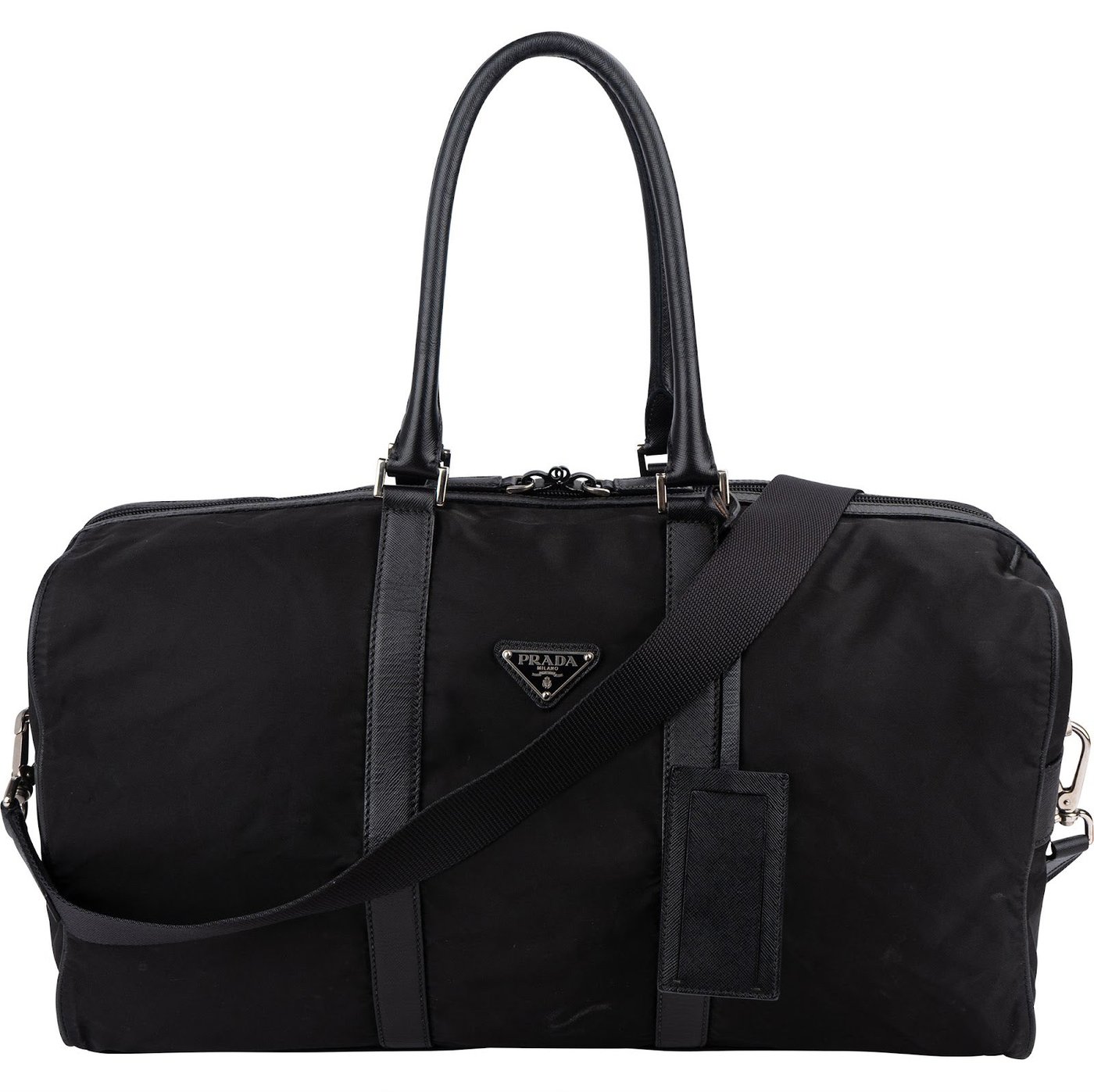 Prada Tessuto Nylon Saffiano Leather Duffle 50 Travel Bag