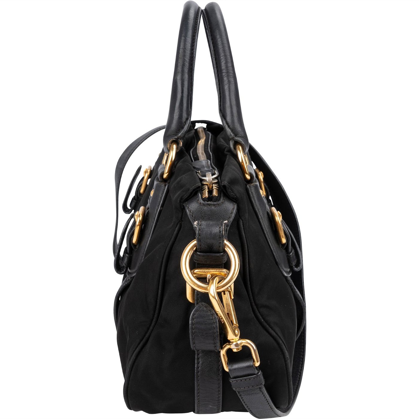 Prada Tessuto Leather Bauletto Triangle Handbag