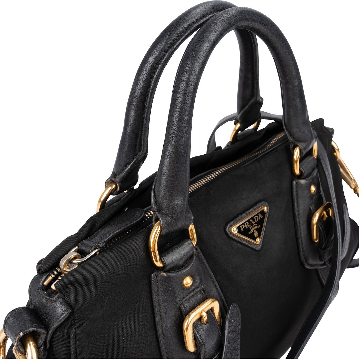 Prada Tessuto Leather Bauletto Triangle Handbag