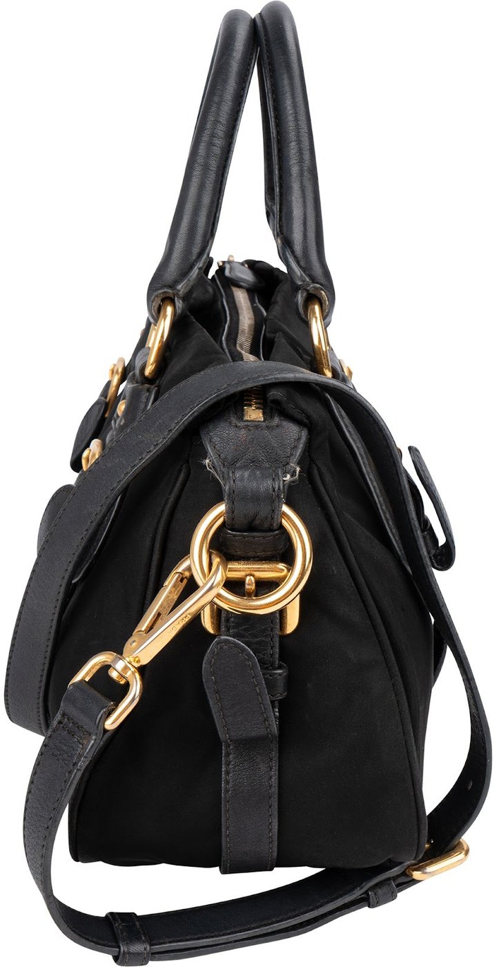Prada Tessuto Leather Bauletto Triangle Handbag