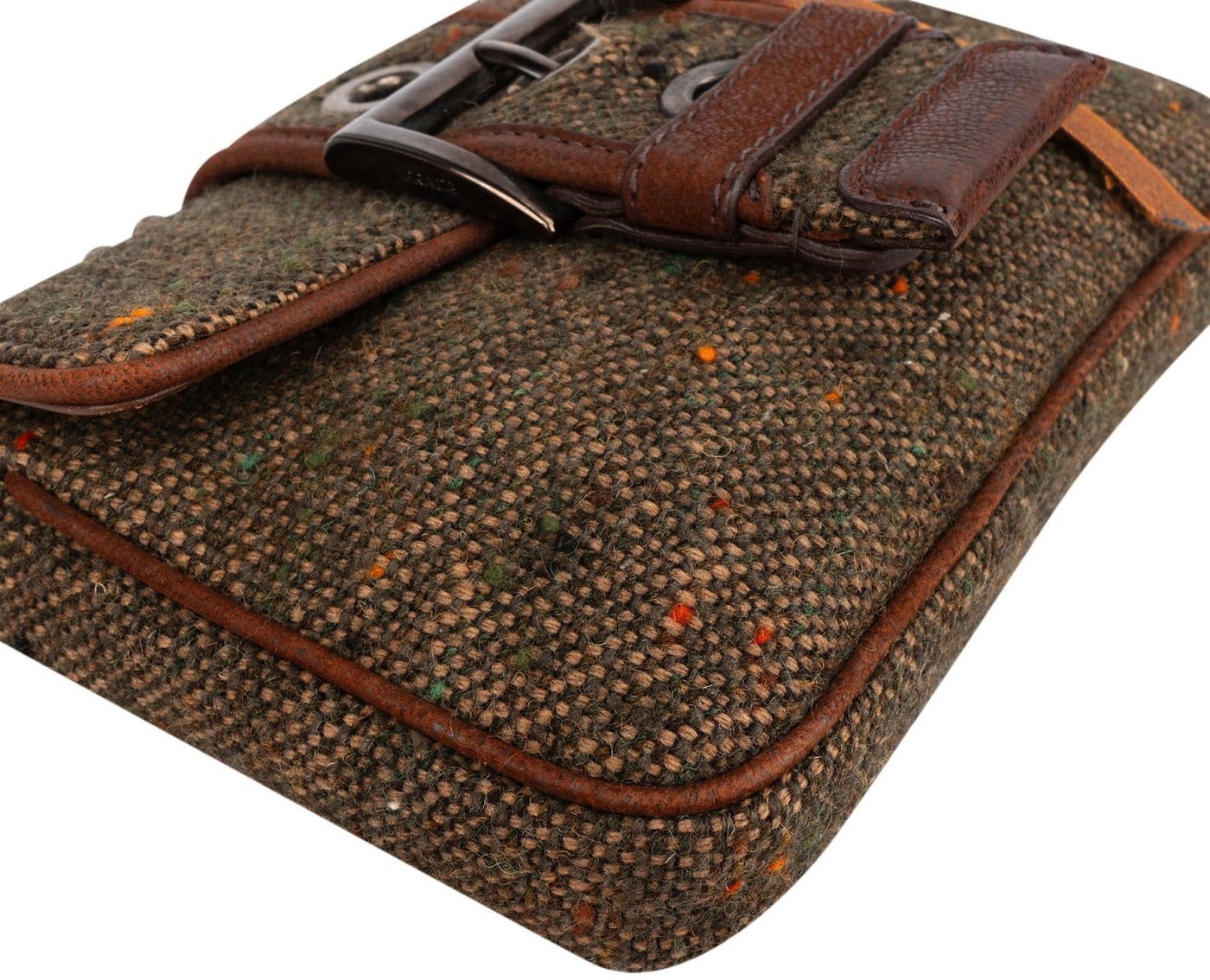 Prada Tweed Ricamo Visone Mini Flap Shoulder Bag