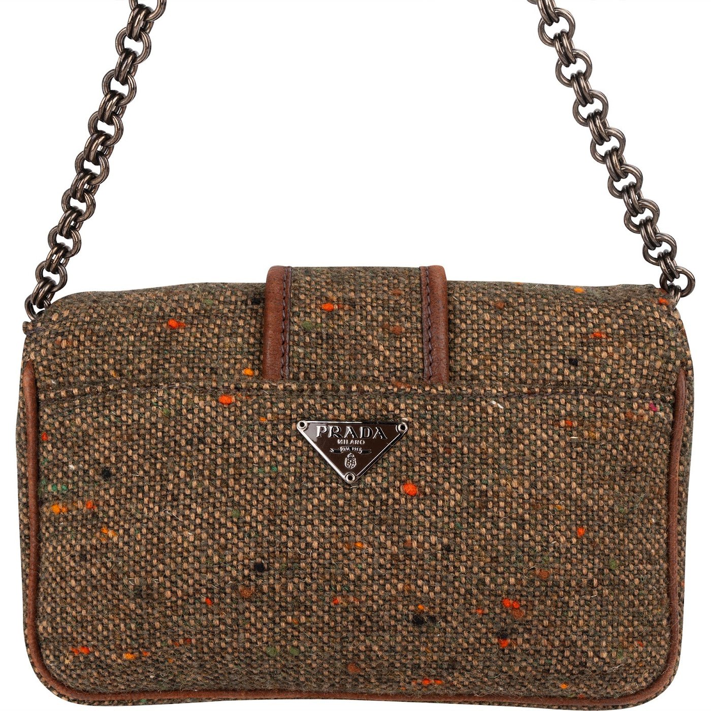Prada Tweed Ricamo Visone Mini Flap Shoulder Bag