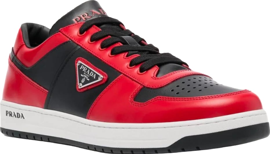 Prada Downtown Leather Men's Sneakers Red Black
