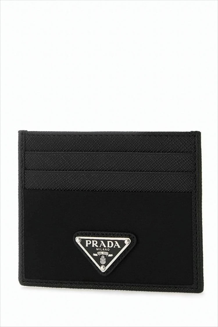 Black Re-Nylon Saffiano Leather Cardholder Wallet