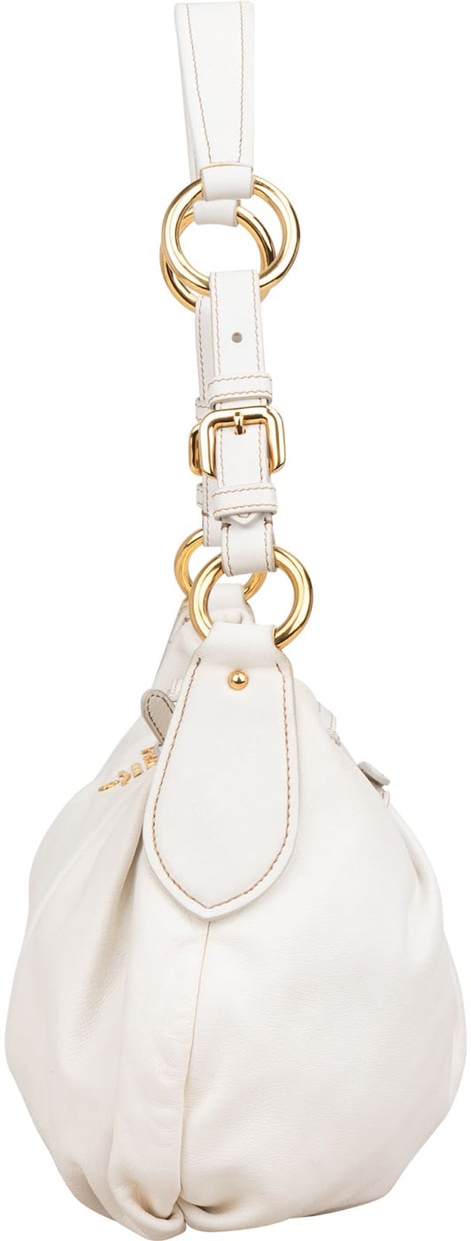 Prada White Soft Calf Leather Ruched Shoulder Bag