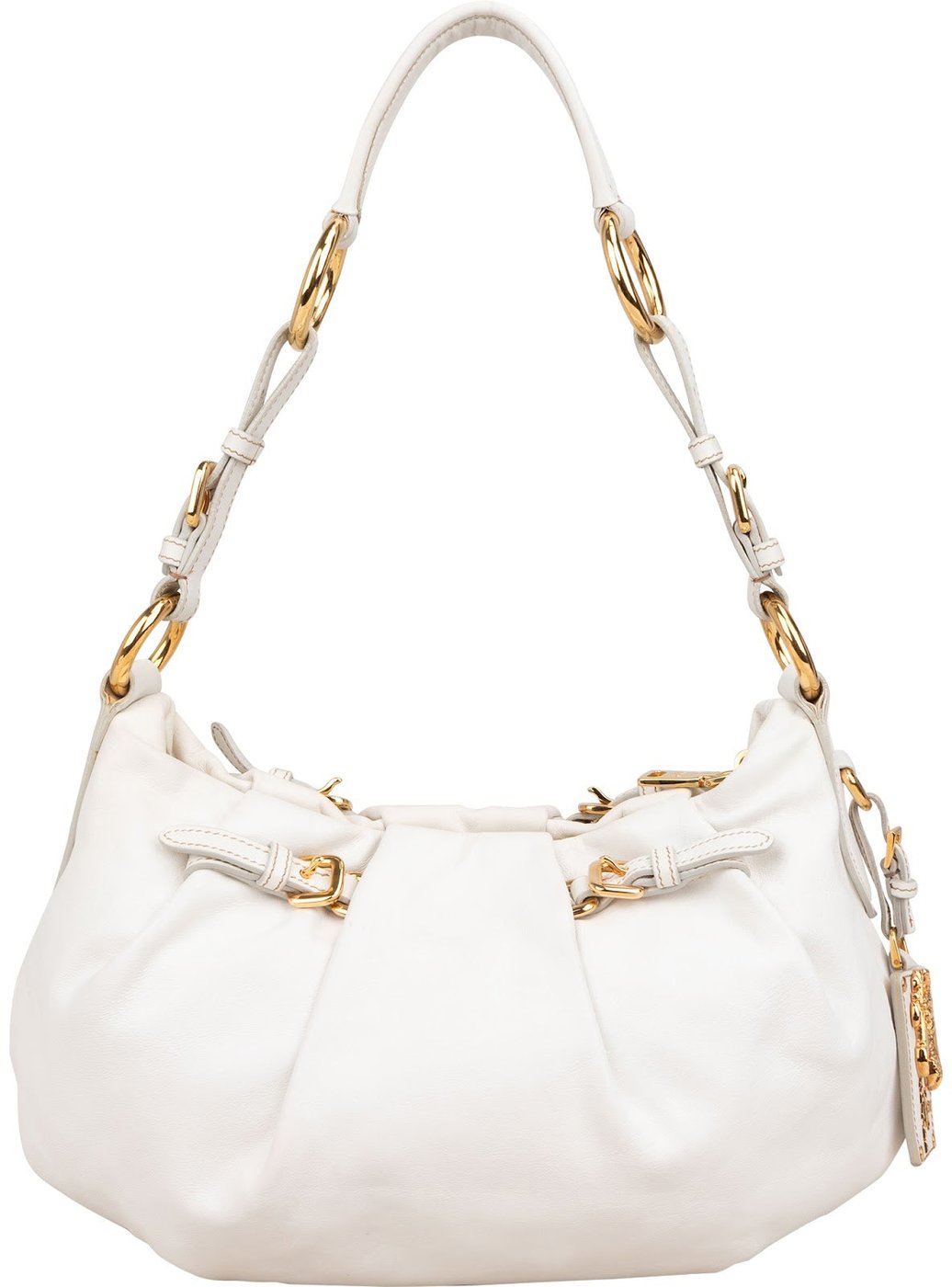 Prada White Soft Calf Leather Ruched Shoulder Bag