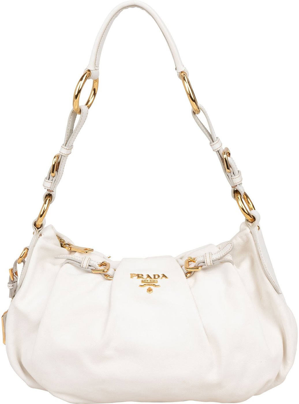Prada White Soft Calf Leather Ruched Shoulder Bag