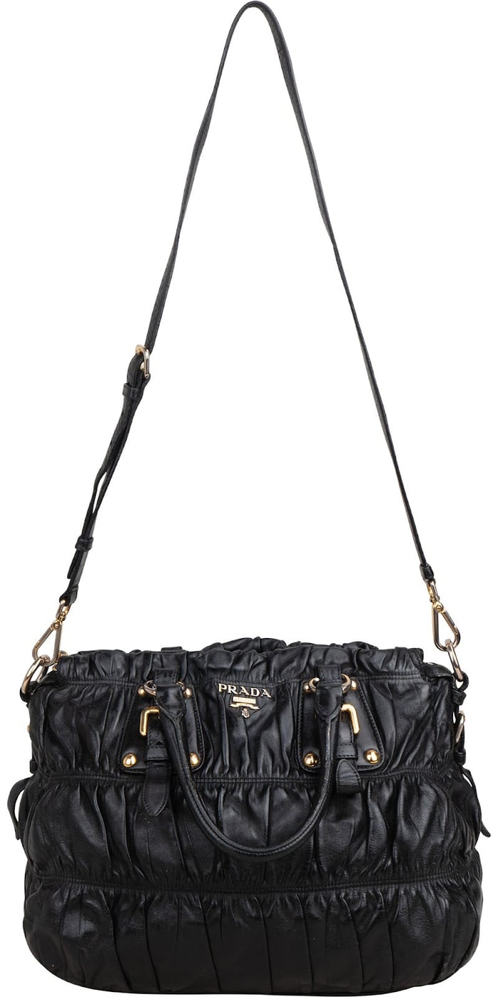 Prada Black Leather Gaufre Satchel Handbag