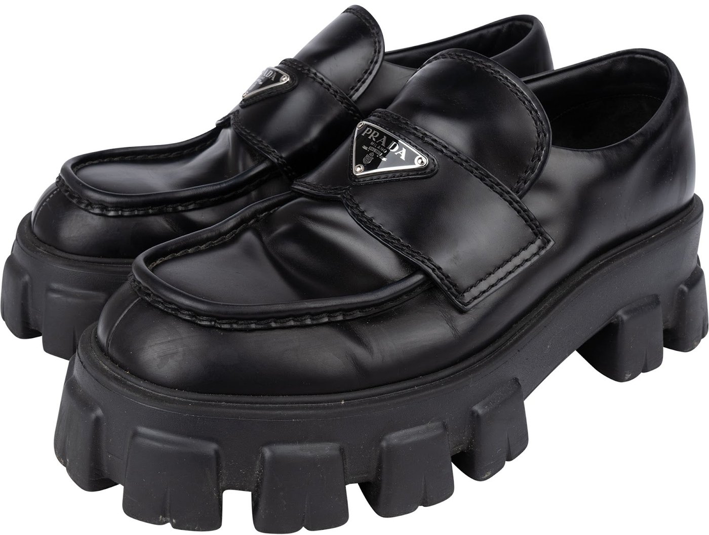 Prada Black Brushed Leather Monolith Loafers (7 / 41-42)