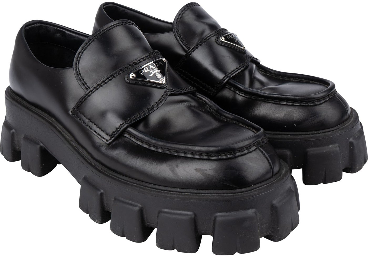 Prada Black Brushed Leather Monolith Loafers (7 / 41-42)
