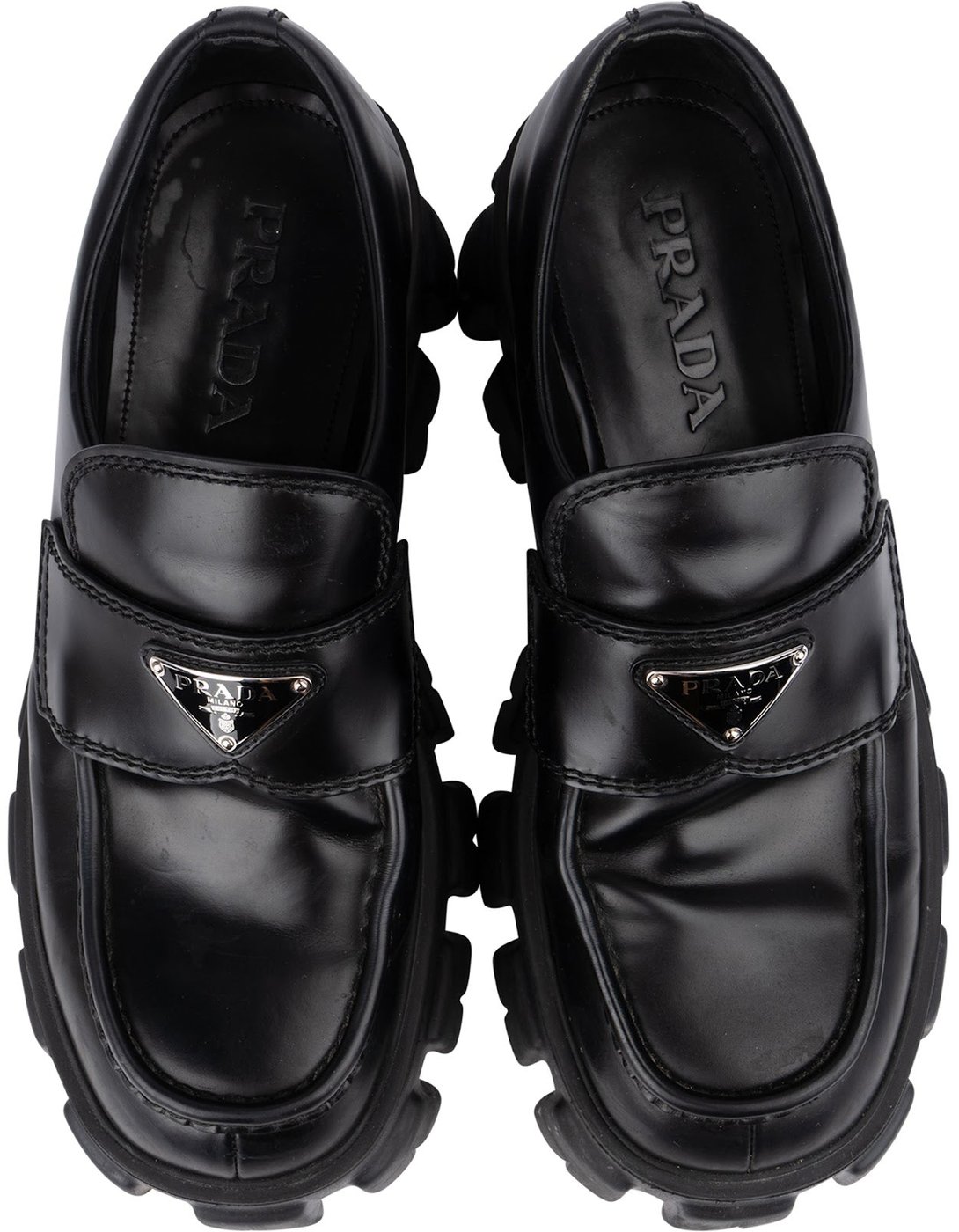 Prada Black Brushed Leather Monolith Loafers (7 / 41-42)