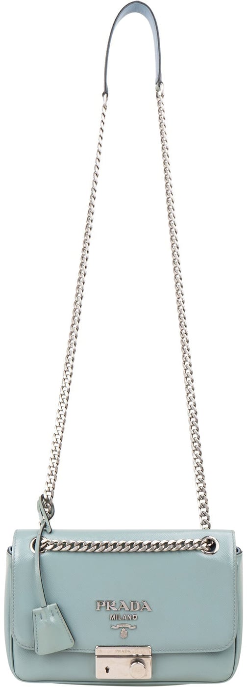 Prada Saffiano Vernice Chain Flap Crossbody Bag