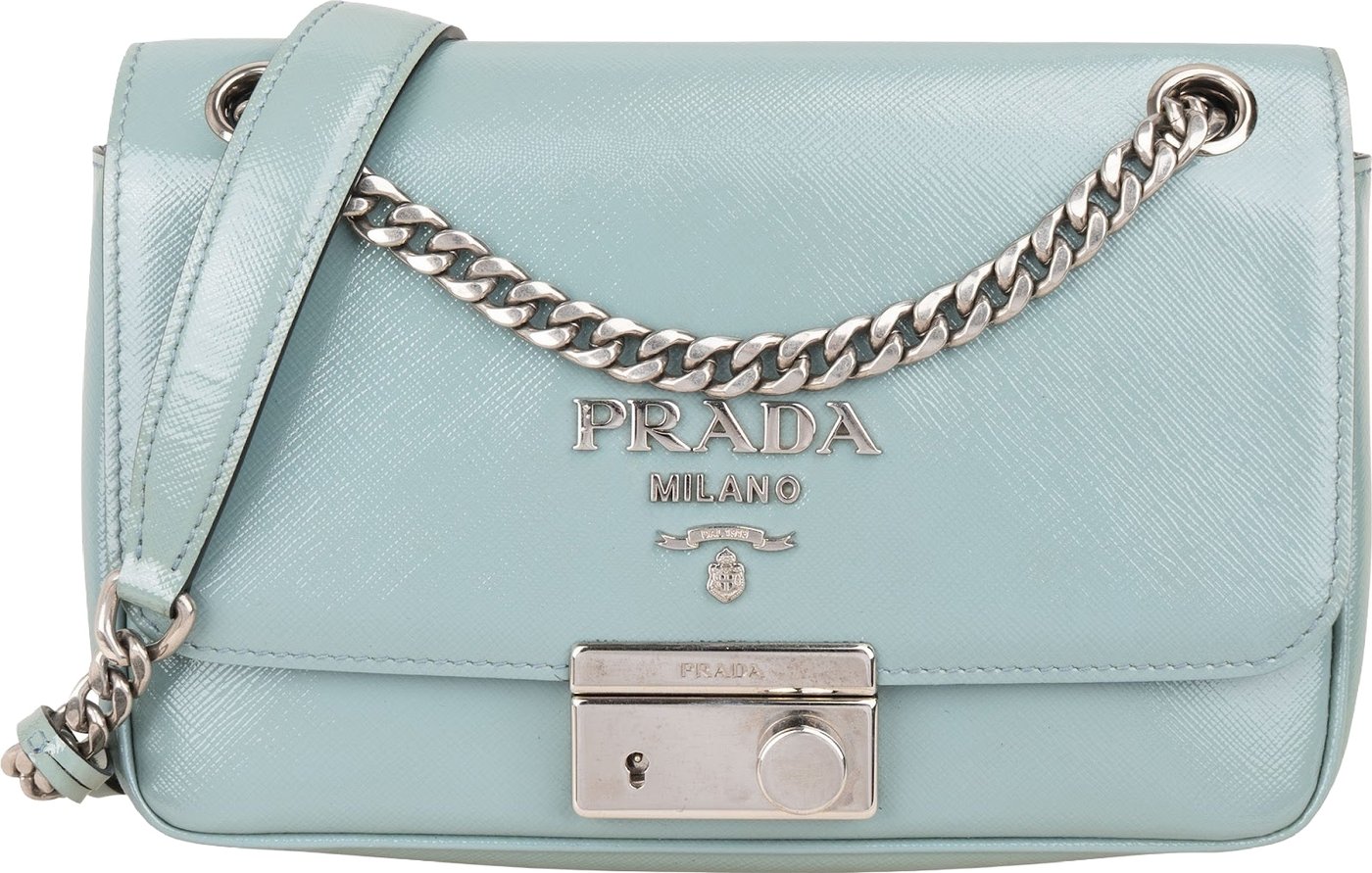 Prada Saffiano Vernice Chain Flap Crossbody Bag