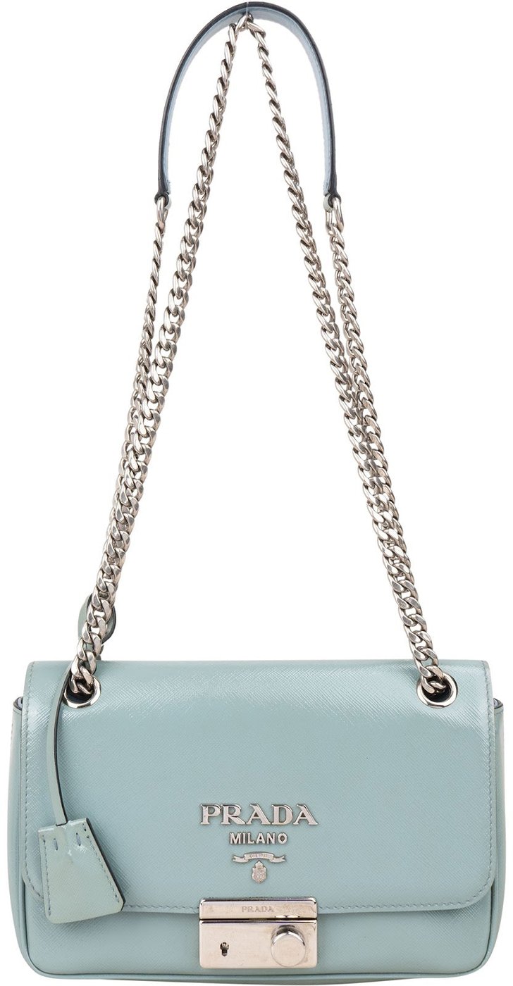 Prada Saffiano Vernice Chain Flap Crossbody Bag