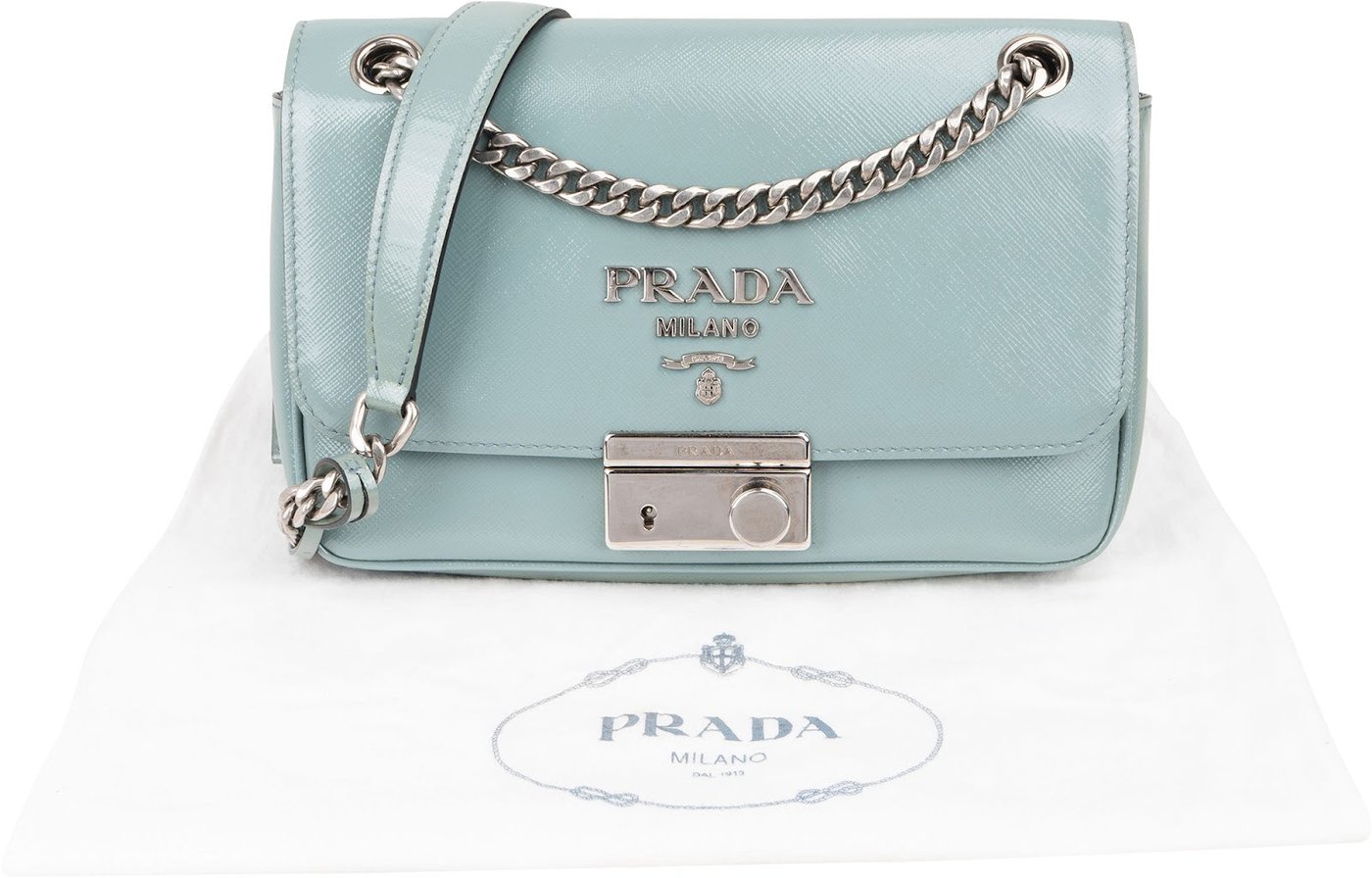 Prada Saffiano Vernice Chain Flap Crossbody Bag