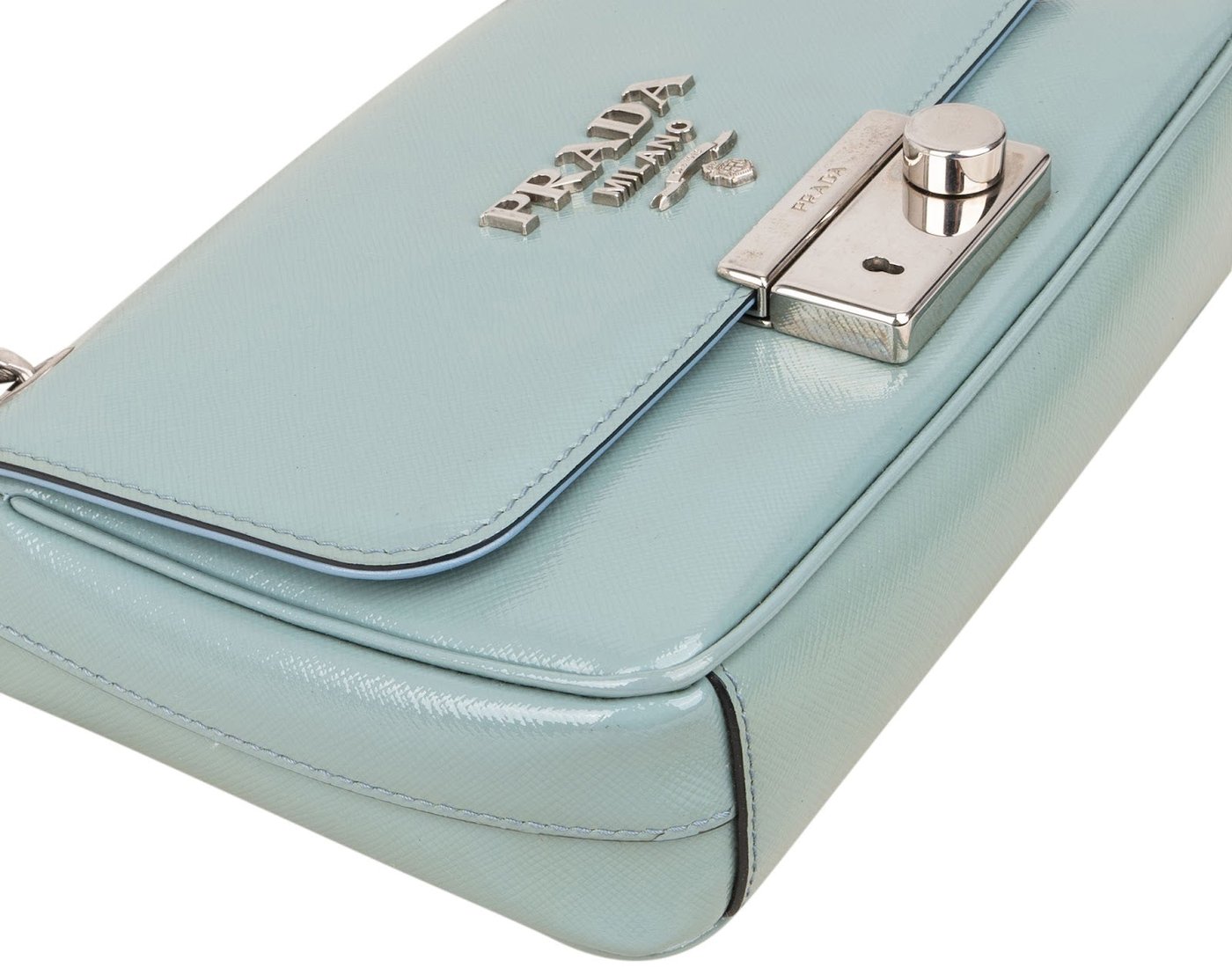 Prada Saffiano Vernice Chain Flap Crossbody Bag