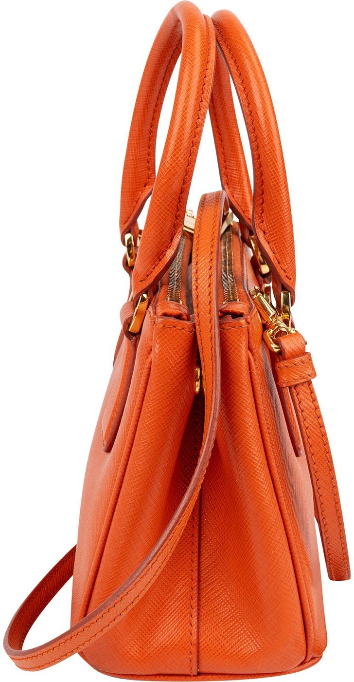 Prada Orange Saffiano Lux Leather Micro Galleria Crossbody Handbag