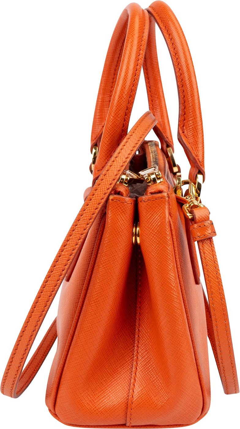 Prada Orange Saffiano Lux Leather Micro Galleria Crossbody Handbag